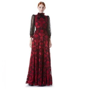 Alice + Olivia Red and Black Lace Maxi Dress